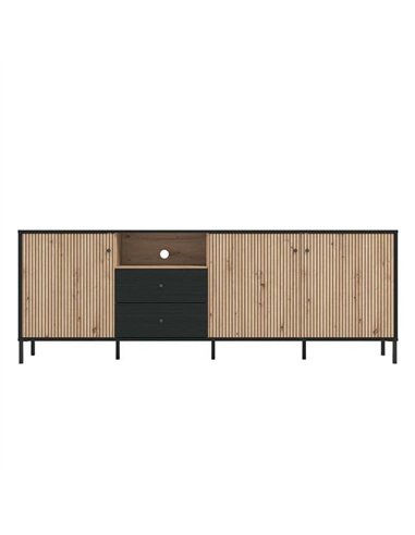 Clifton Slatted Artisan Oak Effect And Black TV Unit, 3437