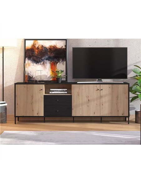Clifton Slatted Artisan Oak Effect And Black TV Unit, 3437 - pic 114734 | FastDaddyshop