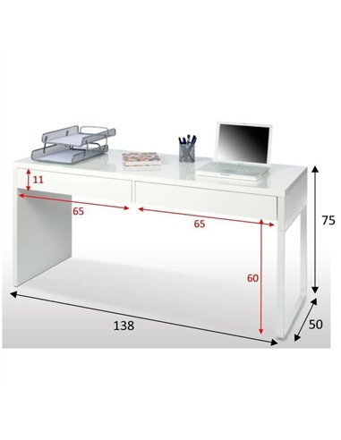 Cuba White Gloss Desk With Drawers, 2489  