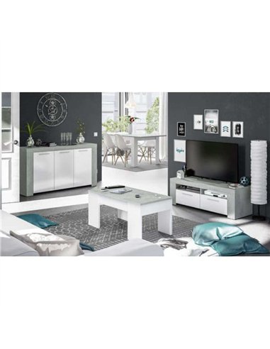 Curro White Gloss and Grey TV Cabinet Entertainment Unit, 2905
