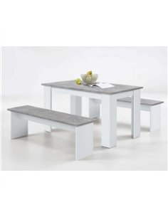 Danto White & Concrete Grey Dining Table With Bench Seats, 2692