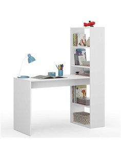 Double Matt White Computer Desk Table with Bookcase, 2564        