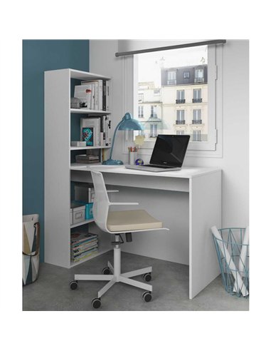 Double Matt White Computer Desk Table with Bookcase, 2564        