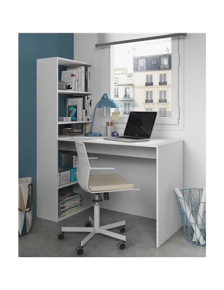 Double Matt White Computer Desk Table with Bookcase, 2564         - pic 114783 | FastDaddyshop