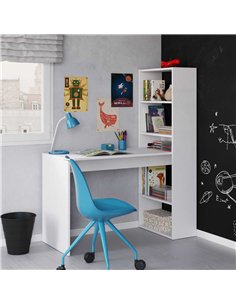 Double Matt White Computer Desk Table with Bookcase, 2564         2
