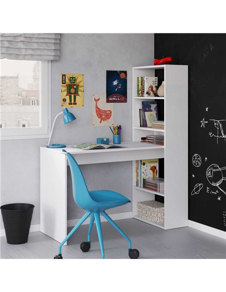 Double Matt White Computer Desk Table with Bookcase, 2564         - pic 114784 | FastDaddyshop