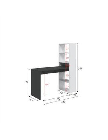 Double White and Grey Effect Computer Desk Table with Bookcase, 3220