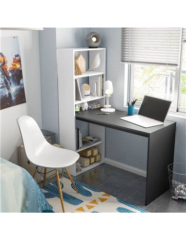 Double White and Grey Effect Computer Desk Table with Bookcase, 3220