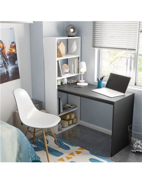 Double White and Grey Effect Computer Desk Table with Bookcase, 3220 - pic 114786 | FastDaddyshop