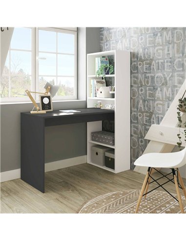 Double White and Grey Effect Computer Desk Table with Bookcase, 3220