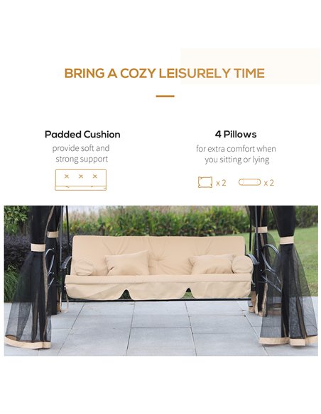 Outsunny 3 Seater Swing Chair 3-in-1 Convertible Hammock Bed Gazebo Patio Bench Outdoor with Double Tier Canopy, Cushioned Seat, - pic 11479 | FastDaddyshop