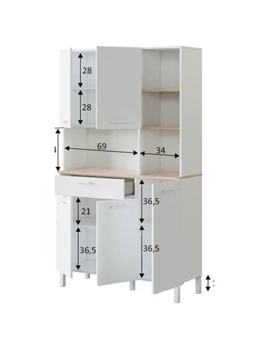 Denby White And Oak 5 Door Utility Kitchen Cupboard, 3077