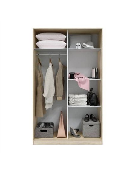 Durham Artic White and Oak Effect Small 120cm Wide Sliding 2 Door Wardrobe, 3208 - pic 114807 | FastDaddyshop