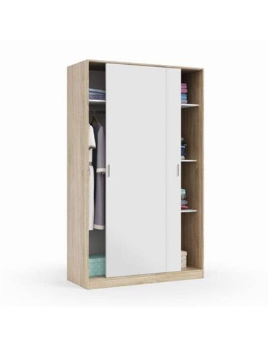 Durham Artic White and Oak Effect Small 120cm Wide Sliding 2 Door Wardrobe, 3208