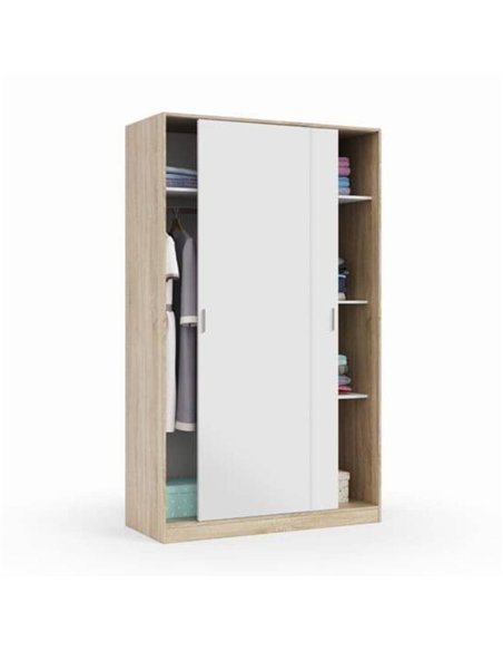 Durham Artic White and Oak Effect Small 120cm Wide Sliding 2 Door Wardrobe, 3208 - pic 114809 | FastDaddyshop