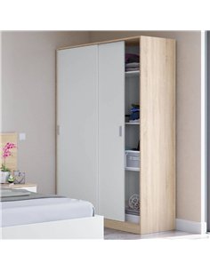 Durham Artic White and Oak Effect Small 120cm Wide Sliding 2 Door Wardrobe, 3208