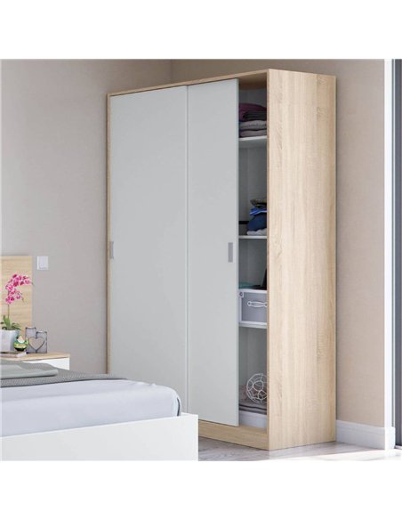 Durham Artic White and Oak Effect Small 120cm Wide Sliding 2 Door Wardrobe, 3208 - pic 114811 | FastDaddyshop