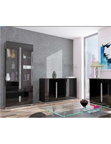 Elise Black High Gloss And Grey Display Cabinet T02, 3015