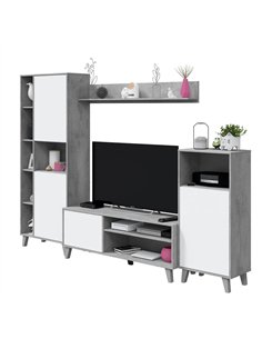 Eriksen White And Concrete Grey Effect Large TV Entertainment Wall Unit Cabinet, 3218 2
