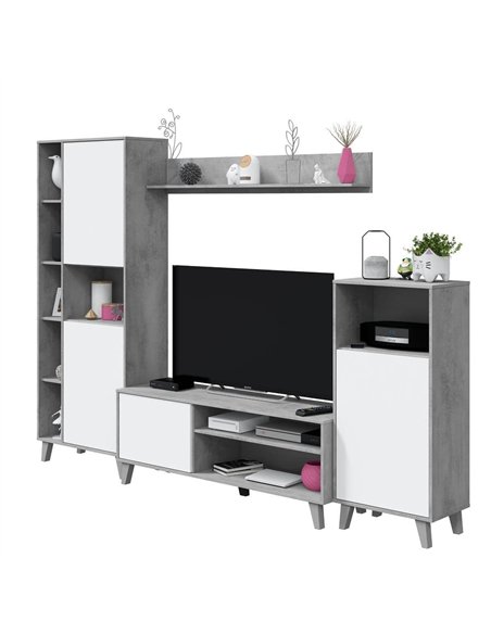 Eriksen White And Concrete Grey Effect Large TV Entertainment Wall Unit Cabinet, 3218 - pic 114838 | FastDaddyshop