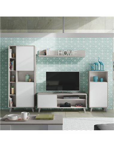 Eriksen White And Concrete Grey Effect Large TV Entertainment Wall Unit Cabinet, 3218