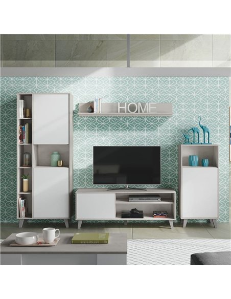 Eriksen White And Concrete Grey Effect Large TV Entertainment Wall Unit Cabinet, 3218 - pic 114839 | FastDaddyshop