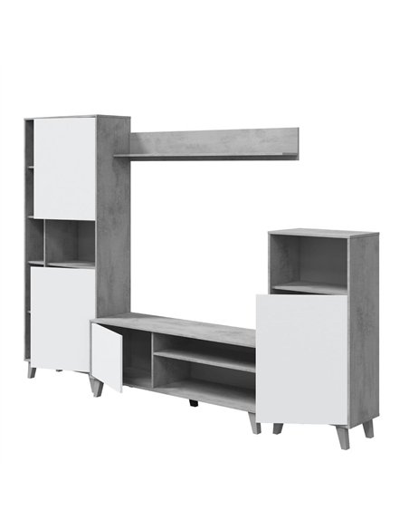 Eriksen White And Concrete Grey Effect Large TV Entertainment Wall Unit Cabinet, 3218 - pic 114840 | FastDaddyshop