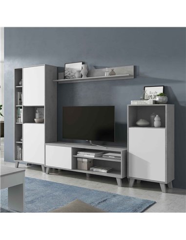 Eriksen White And Concrete Grey Effect Large TV Entertainment Wall Unit Cabinet, 3218