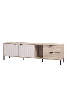 Evandria Vandea Grey Oak Effect Cashmere Slatted TV Unit Cabinet, 3446