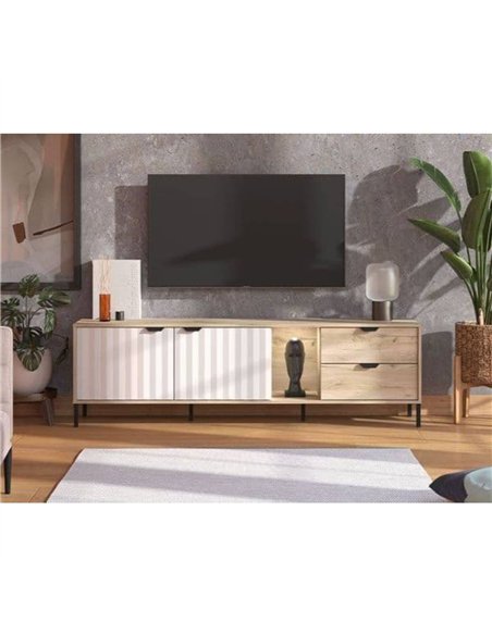 Evandria Vandea Grey Oak Effect Cashmere Slatted TV Unit Cabinet, 3446 - pic 114849 | FastDaddyshop