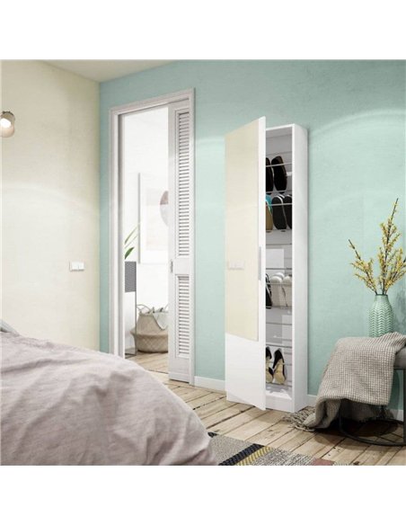 Giovanni Artic White Tall Shoe Cabinet 1 Mirrored Door 14-16 Pairs, 3228 - pic 114865 | FastDaddyshop