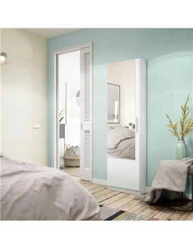 Giovanni Artic White Tall Shoe Cabinet 1 Mirrored Door 14-16 Pairs, 3228