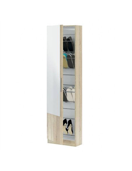 Giovanni Oak Effect Tall Shoe Cabinet 1 Mirrored Door 14-16 Pairs, 3237 - pic 114867 | FastDaddyshop
