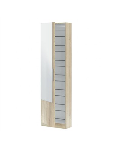 Giovanni Oak Effect Tall Shoe Cabinet 1 Mirrored Door 14-16 Pairs, 3237