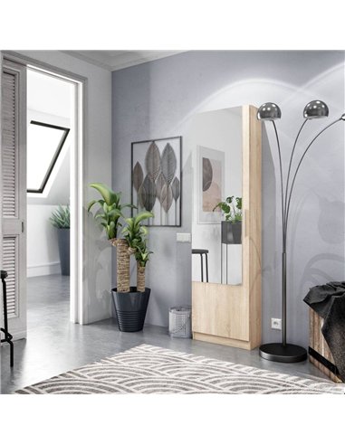 Giovanni Oak Effect Tall Shoe Cabinet 1 Mirrored Door 14-16 Pairs, 3237