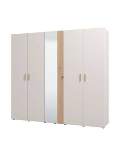 Granada Cashmere And Artisan Oak Effect Mirrored 5 Door Wardrobe, 3412