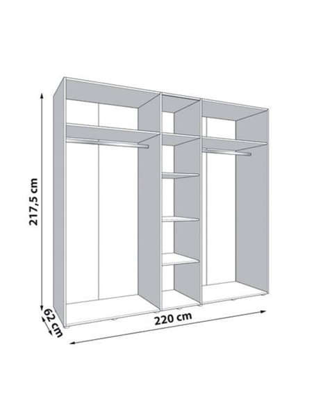 Granada Cashmere And Artisan Oak Effect Mirrored 5 Door Wardrobe, 3412 - pic 114880 | FastDaddyshop