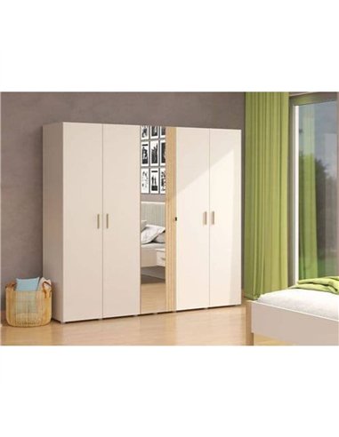 Granada Cashmere And Artisan Oak Effect Mirrored 5 Door Wardrobe, 3412