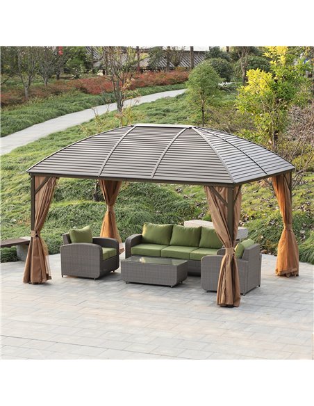 Outsunny 4 x 3(m) Patio Aluminium Gazebo Hardtop Metal Roof Canopy Party Tent Garden Outdoor Shelter with Mesh Curtains & Side W - pic 11489 | FastDaddyshop