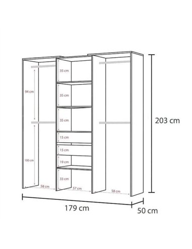 Guadalupe Large Concrete Grey and White Open Door Wardrobe, 3200
