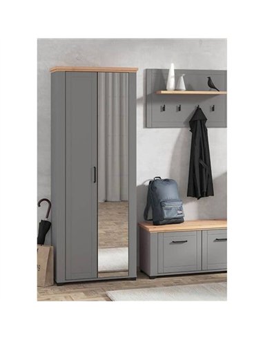 Havertz Grey And Artisan Oak Slim Narrow Mirrored Wardrobe, 3265