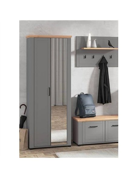 Havertz Grey And Artisan Oak Slim Narrow Mirrored Wardrobe, 3265 - pic 114898 | FastDaddyshop