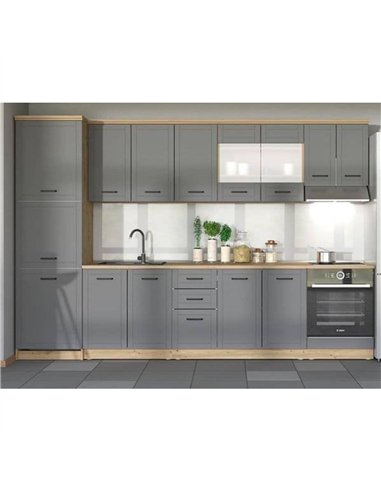 Hudson Grey And Oak Effect Tall 60cm 3 Door Kitchen Larder Unit Pantry Cupboard, 3271