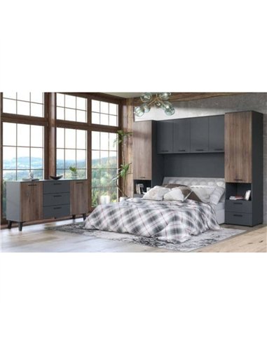Hugo Dark Grey And Slated Rustic Oak Effect Large Wide 2 Door & 3 Drawer Sideboard, 3234