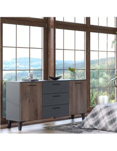 Hugo Dark Grey And Slated Rustic Oak Effect Large Wide 2 Door & 3 Drawer Sideboard, 3234