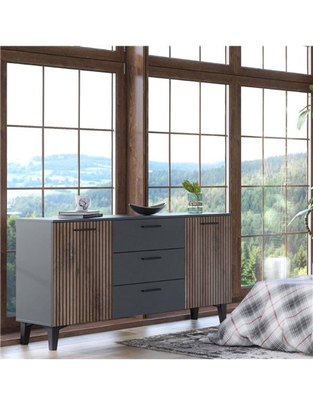 Hugo Dark Grey And Slated Rustic Oak Effect Large Wide 2 Door & 3 Drawer Sideboard, 3234 - pic 114910 | FastDaddyshop
