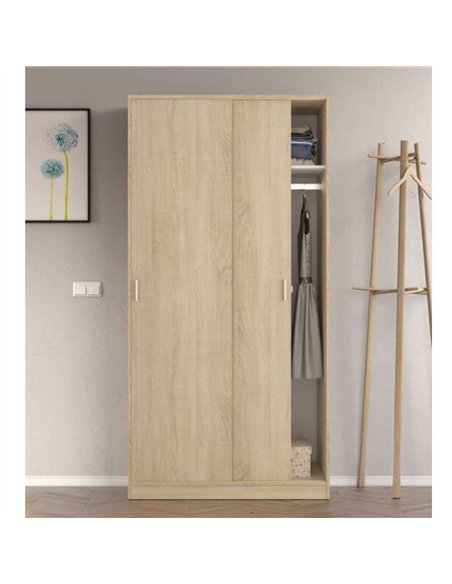 Hansen Canadian Oak Effect Small Narrow Sliding 2 Door Wardrobe, 3211 - pic 114915 | FastDaddyshop
