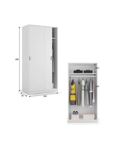 Hansen White Small Narrow Sliding 2 Door Wardrobe, 3207