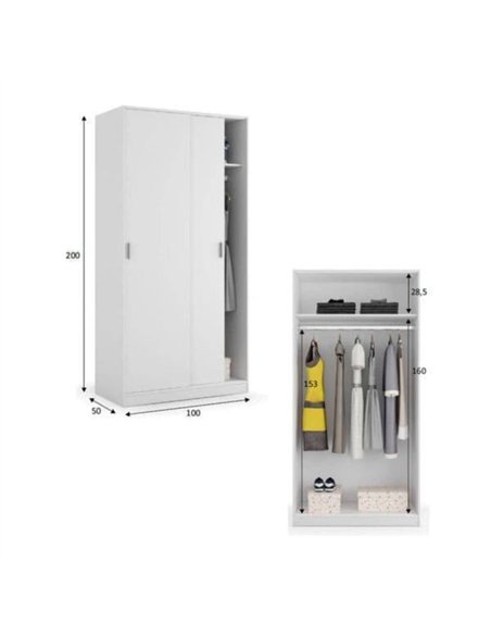 Hansen White Small Narrow Sliding 2 Door Wardrobe, 3207 - pic 114917 | FastDaddyshop