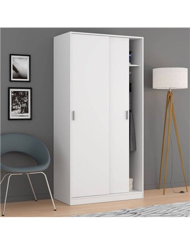 Hansen White Small Narrow Sliding 2 Door Wardrobe, 3207